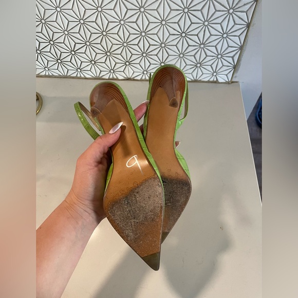 Stuart Weitzman vintage 90's lime green croc sling backs - Picture 9 of 9